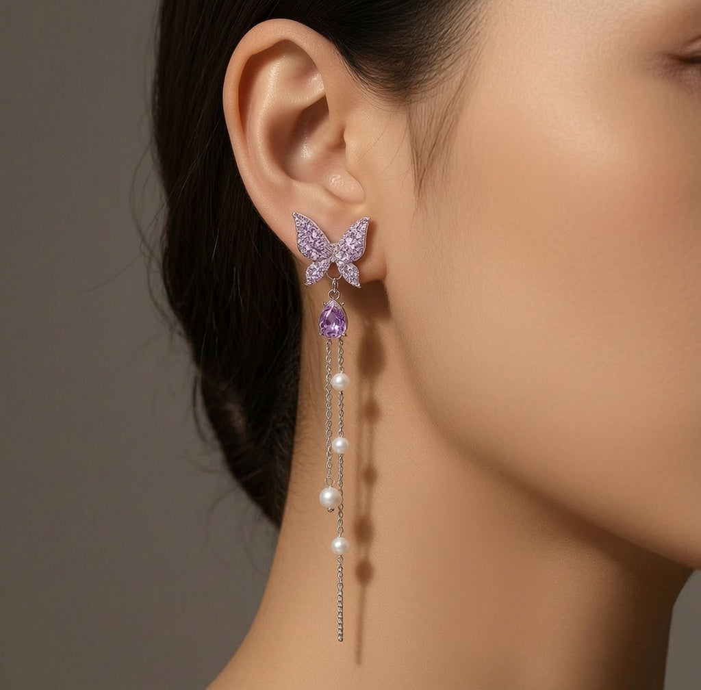 Dazzle21 Two-wear Bowknot II Purple Butterfly Combo Korean Earring For Girl's & Women Alloy Drops & Danglers
