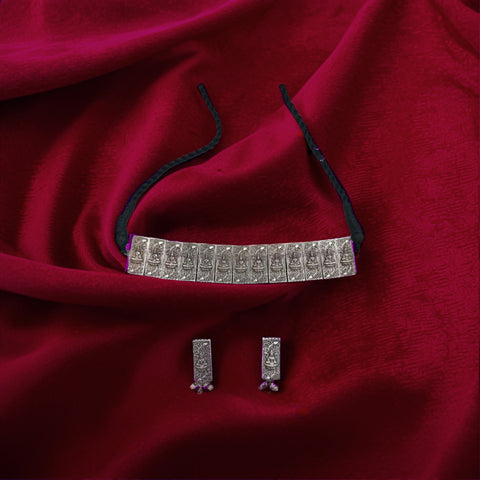 Oxidized Silver-Plated Laxmi Maa Necklace