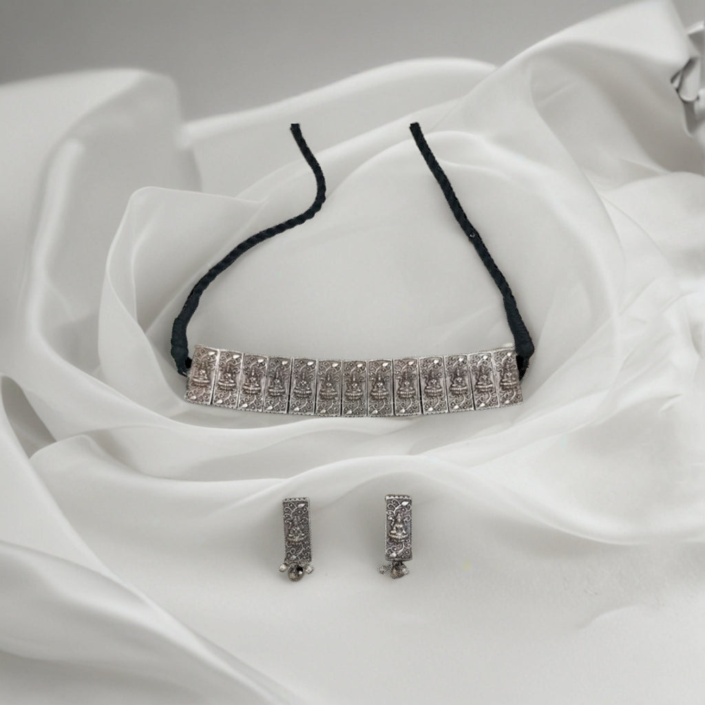 Oxidized Silver-Plated Laxmi Maa Necklace