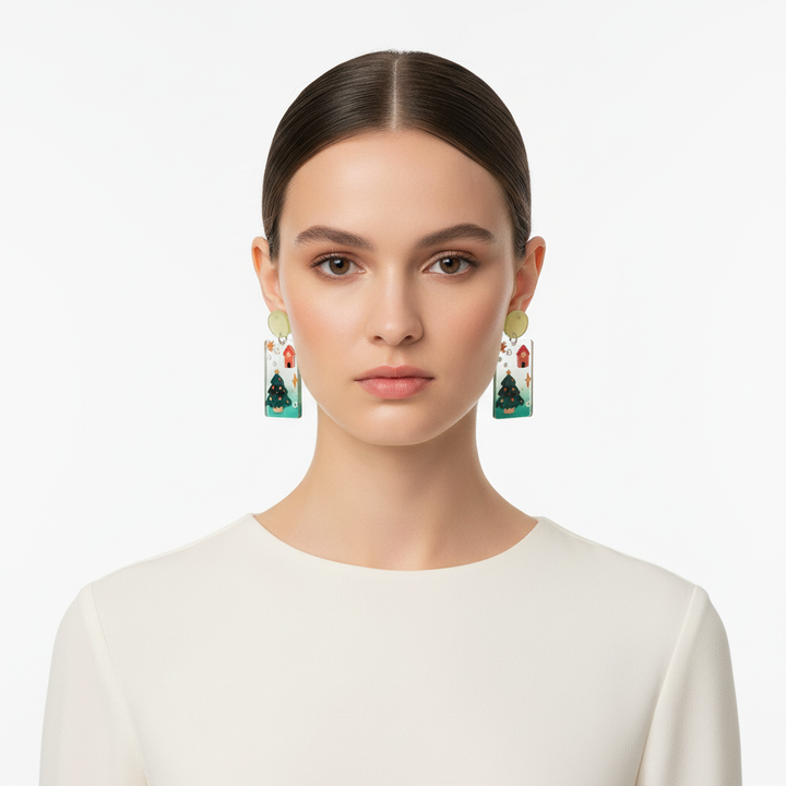 Christmas Tree Holiday Earrings – Festive Winter Theme Handmade Dangle Jewelry