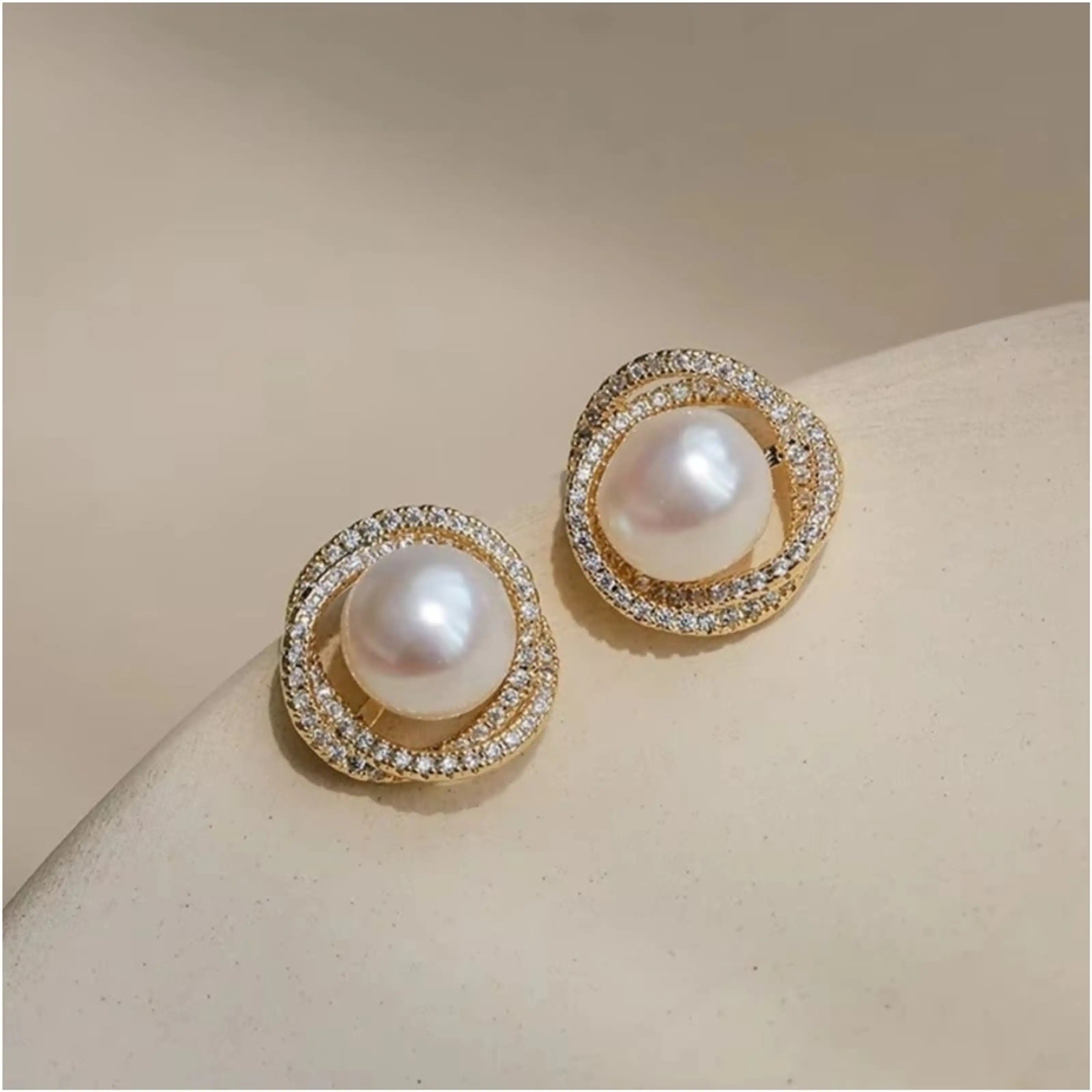 Dazzle21 Combo of 2 Classic Studs Tops Gold Stone Pearl Earrings for Girls and Women Crystal, Cubic Zirconia, Pearl Alloy, Brass, Stone Drops & Danglers, Earring Set, Hoop Earring, Rhinestone Studs, Stud Earring