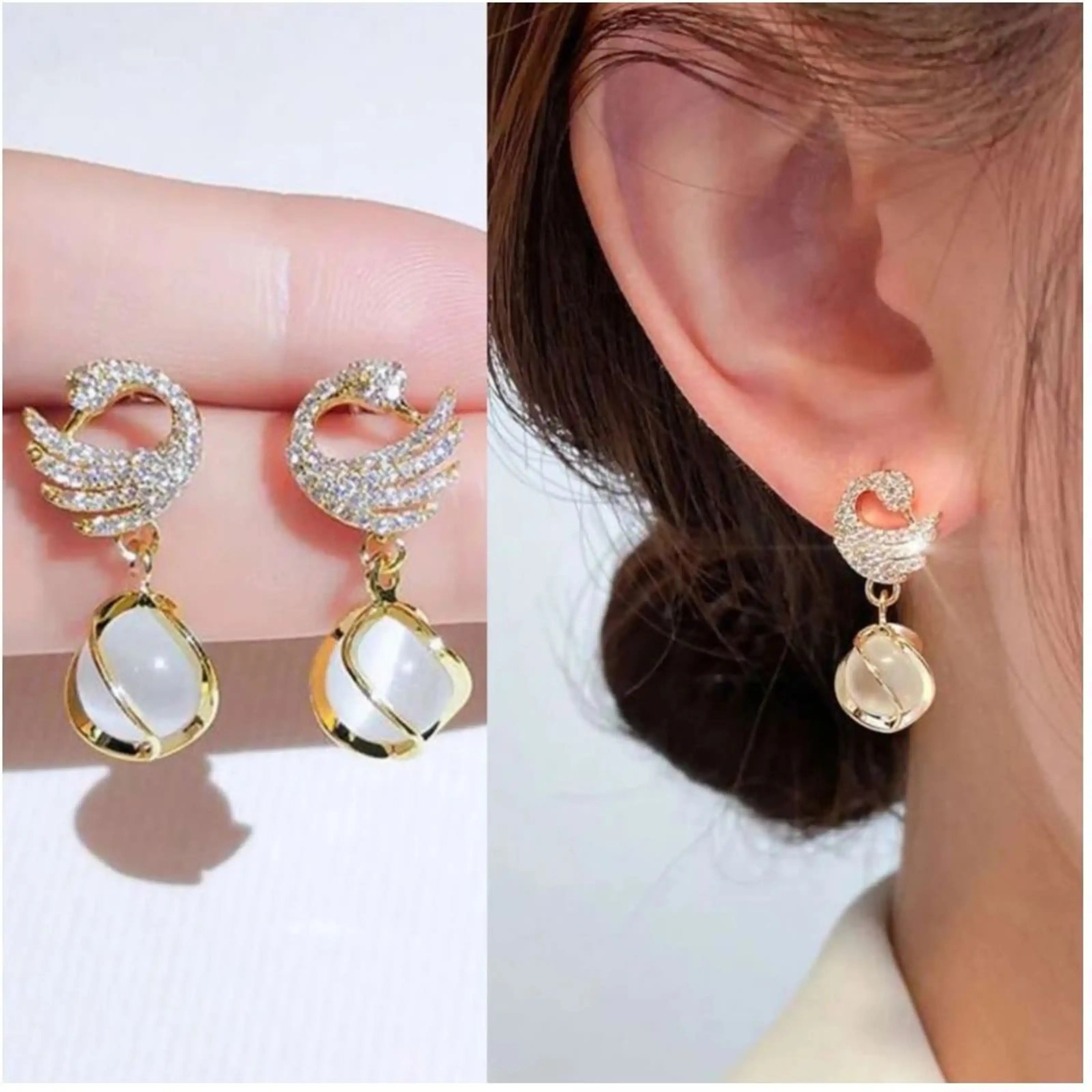 Dazzle21 Combo of 2 Stone Studded Golden Earring for Girls and Women Crystal, Cubic Zirconia, Pearl Alloy, Brass, Stone Drops & Danglers, Earring Set, Hoop Earring, Rhinestone Studs, Stud Earring