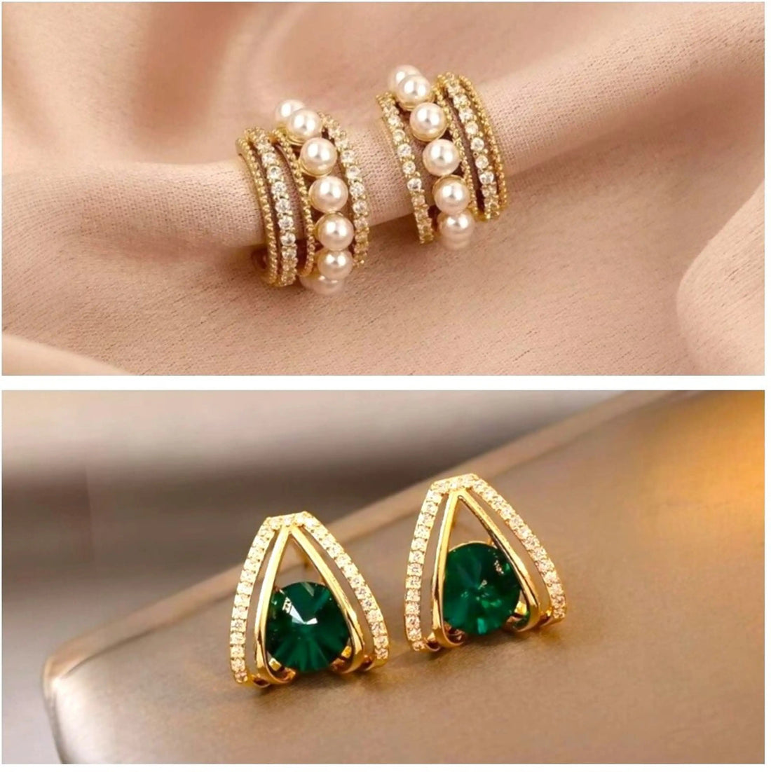 Dazzle21 Pack of 2 Statement Studs and Half Hoop Pearl Stone Earrings for Girls and Women Crystal, Cubic Zirconia, Pearl Alloy, Brass, Stone Drops & Danglers, Earring Set, Hoop Earring, Rhinestone Studs, Stud Earring
