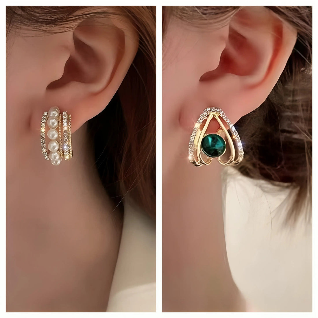 Dazzle21 Pack of 2 Statement Studs and Half Hoop Pearl Stone Earrings for Girls and Women Crystal, Cubic Zirconia, Pearl Alloy, Brass, Stone Drops & Danglers, Earring Set, Hoop Earring, Rhinestone Studs, Stud Earring