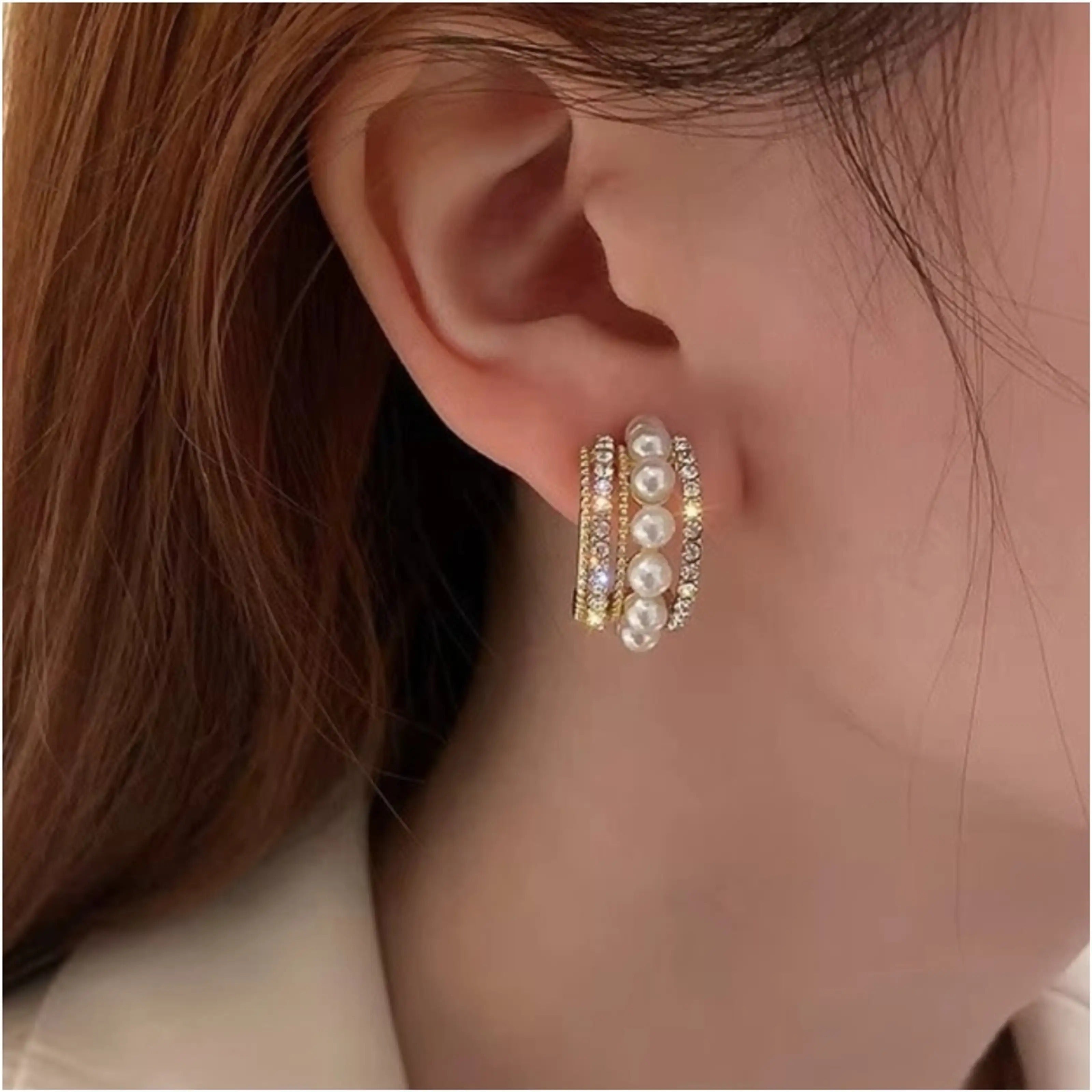 Dazzle21 Pack of 2 Statement Studs and Half Hoop Pearl Stone Earrings for Girls and Women Crystal, Cubic Zirconia, Pearl Alloy, Brass, Stone Drops & Danglers, Earring Set, Hoop Earring, Rhinestone Studs, Stud Earring