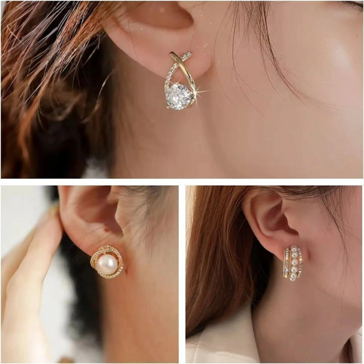 Dazzle21 Combo of 3 Korean Earrings Classic Pearl Stone Earrings for Girls and Women Crystal, Cubic Zirconia, Pearl Alloy, Brass, Stone Drops & Danglers, Earring Set, Hoop Earring, Rhinestone Studs, Stud Earring