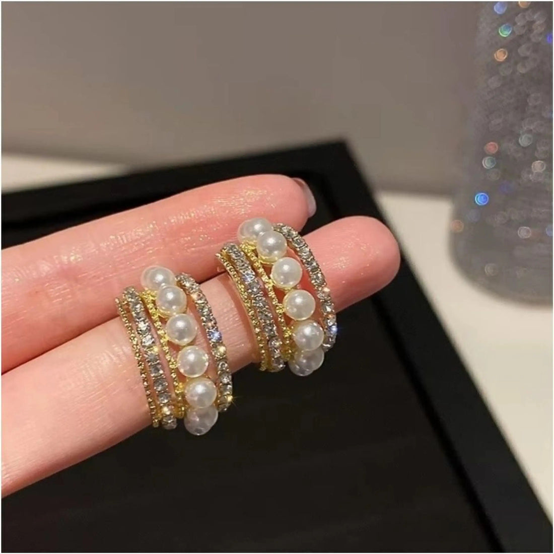 Dazzle21 Combo of 3 Korean Earrings Classic Pearl Stone Earrings for Girls and Women Crystal, Cubic Zirconia, Pearl Alloy, Brass, Stone Drops & Danglers, Earring Set, Hoop Earring, Rhinestone Studs, Stud Earring