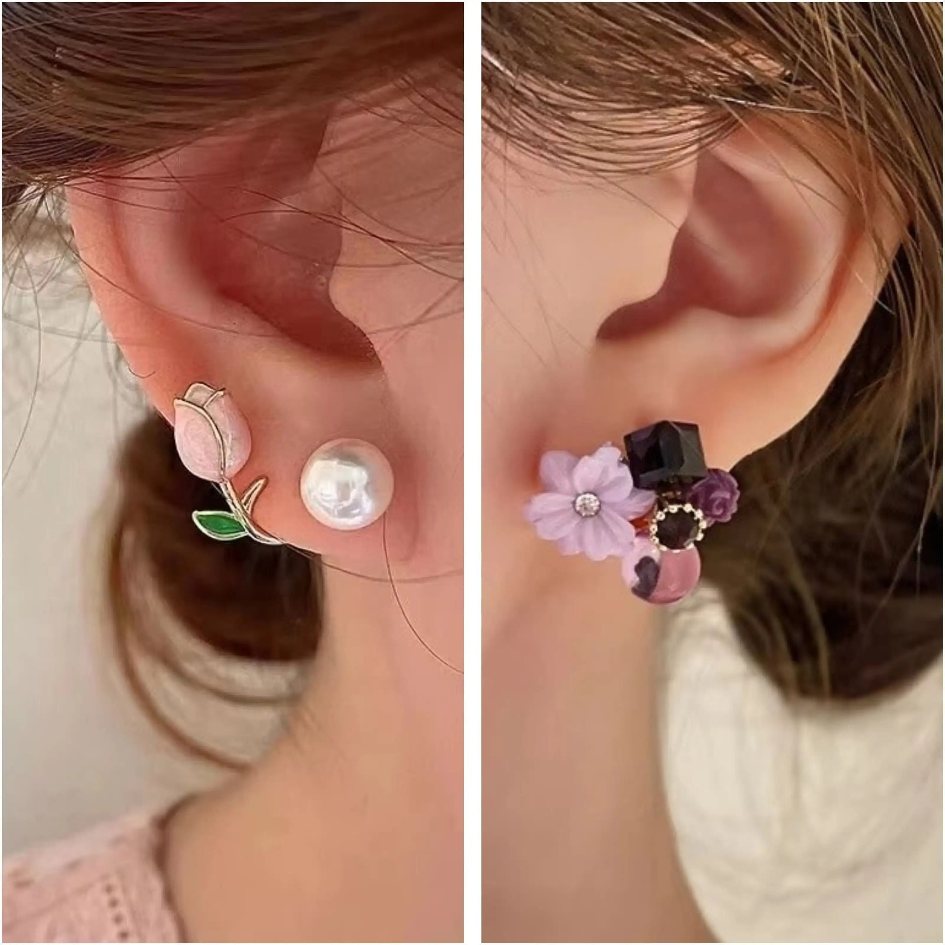 Dazzle21 Pack of 2 Korean Earrings Pearl Earrings For Girls Stud Earrings for Women Cubic Zirconia, Pearl Alloy, Brass Cuff Earring, Earring Set, Huggie Earring, Rhinestone Studs, Stud Earring