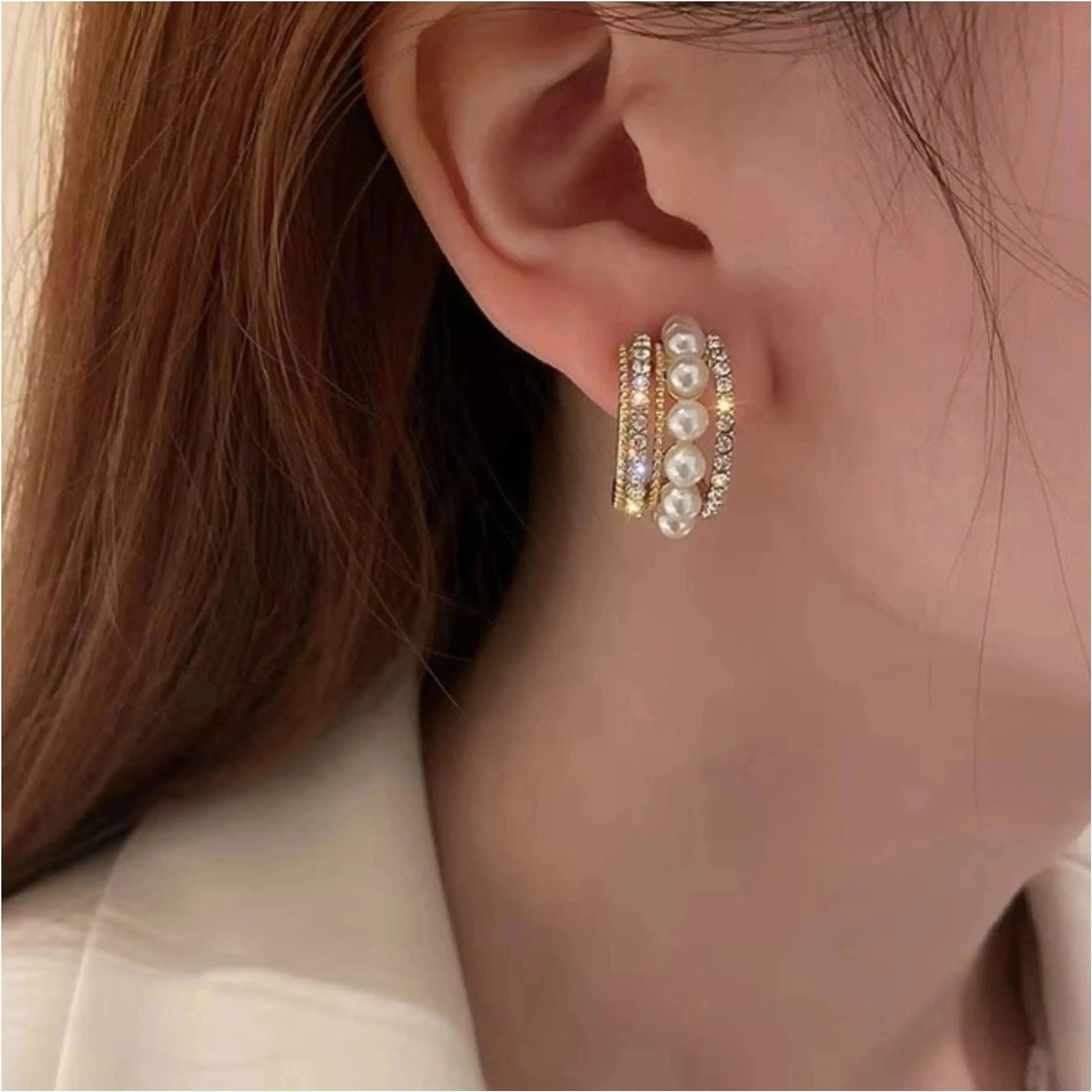 Dazzle21 Combo of 2 Korean Earrings Pearl Earrings For Girls C-Shaped Earrings for Women Cubic Zirconia, Pearl Alloy, Brass Cuff Earring, Earring Set, Huggie Earring, Rhinestone Studs, Stud Earring
