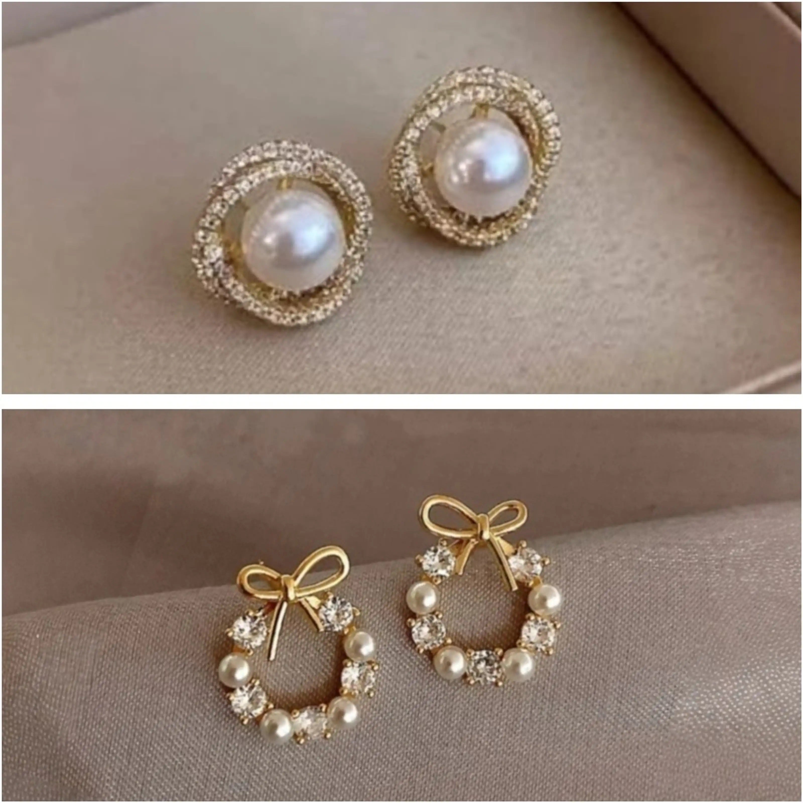 Dazzle21 Combo of 2 Classic Studs Tops Gold Stone Pearl Earrings for Girls and Women Crystal, Cubic Zirconia, Pearl Alloy, Brass, Stone Drops & Danglers, Earring Set, Hoop Earring, Rhinestone Studs, Stud Earring