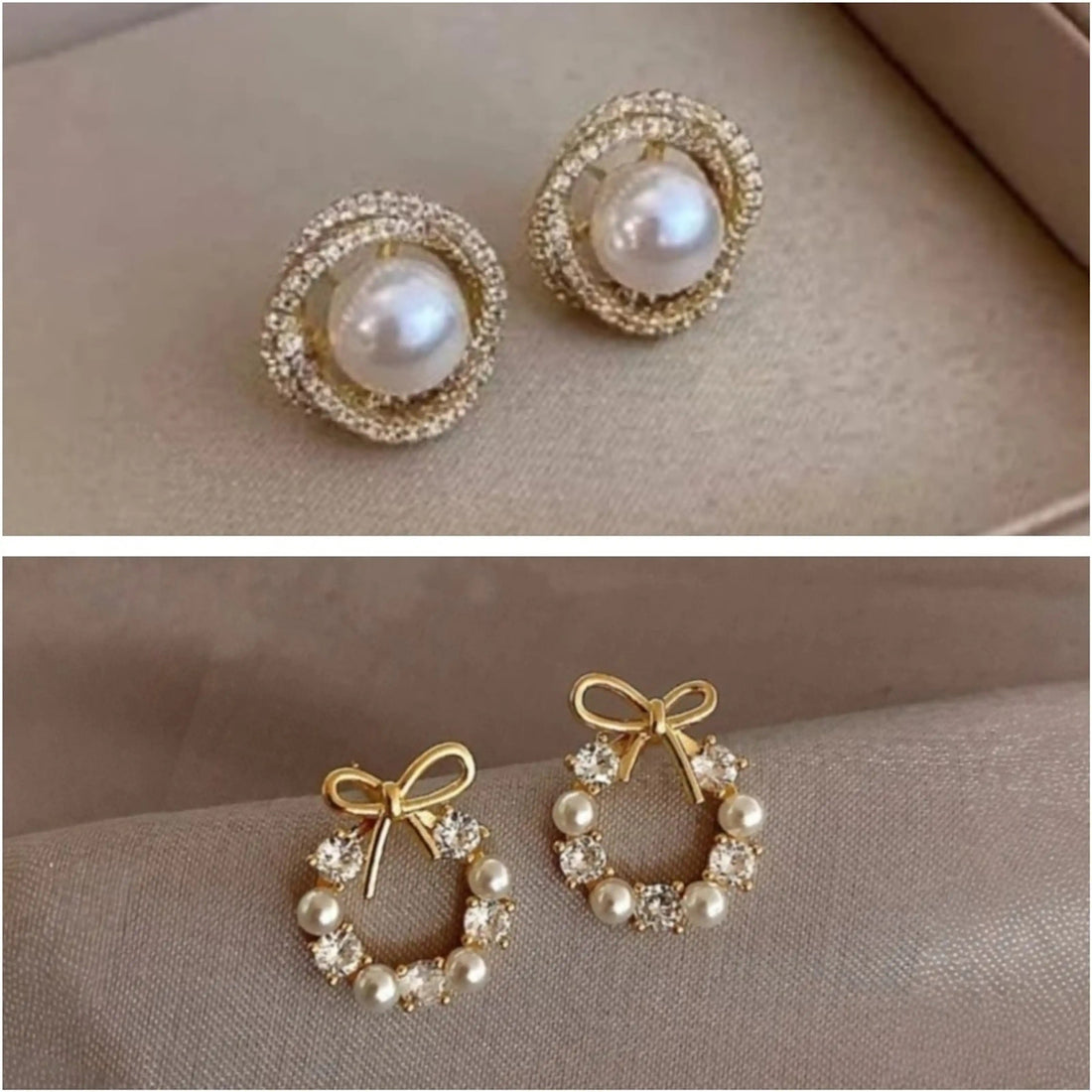 Dazzle21 Combo of 2 Classic Studs Tops Gold Stone Pearl Earrings for Girls and Women Crystal, Cubic Zirconia, Pearl Alloy, Brass, Stone Drops & Danglers, Earring Set, Hoop Earring, Rhinestone Studs, Stud Earring
