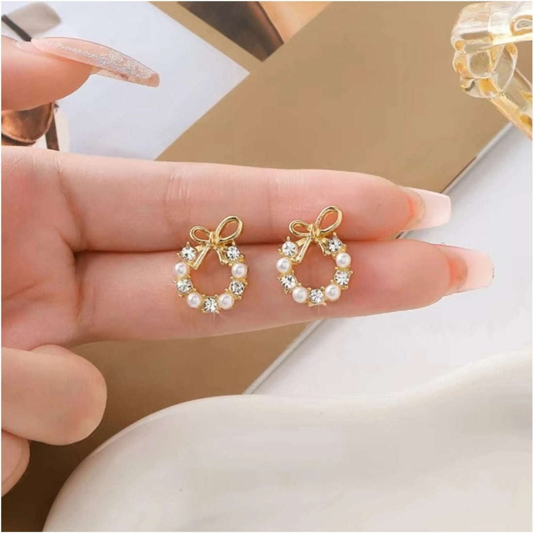Dazzle21 Combo of 2 Classic Studs Tops Gold Stone Pearl Earrings for Girls and Women Crystal, Cubic Zirconia, Pearl Alloy, Brass, Stone Drops & Danglers, Earring Set, Hoop Earring, Rhinestone Studs, Stud Earring
