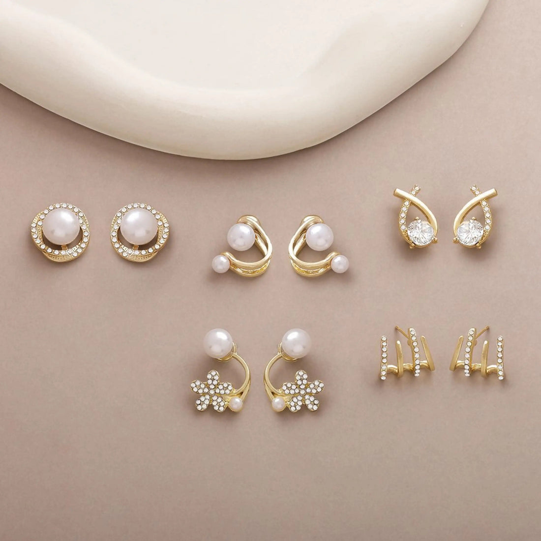 Dazzle21 Zirconia Studs Combo – Star & Leaf – Glossy Look Alloy Drops & Danglers