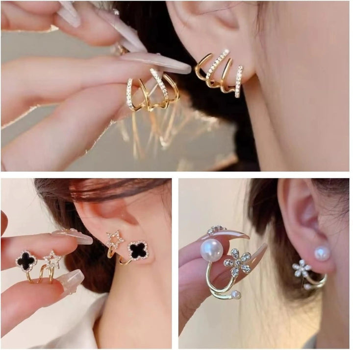 Dazzle21 Pack of 3 Korean Stylish Gold Stone Earrings for Women Girls Light Weight Fancy Crystal, Cubic Zirconia, Pearl Alloy, Brass, Stone Drops & Danglers, Earring Set, Hoop Earring, Rhinestone Studs, Stud Earring