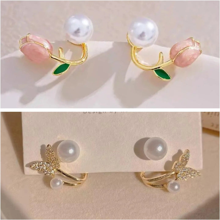 Dazzle21 Elegant Korean Cuff Earings Set of 2 Trendy Stone Earrings for Girls and Women Crystal, Cubic Zirconia, Pearl Alloy, Brass, Stone Drops & Danglers, Earring Set, Hoop Earring, Rhinestone Studs, Stud Earring