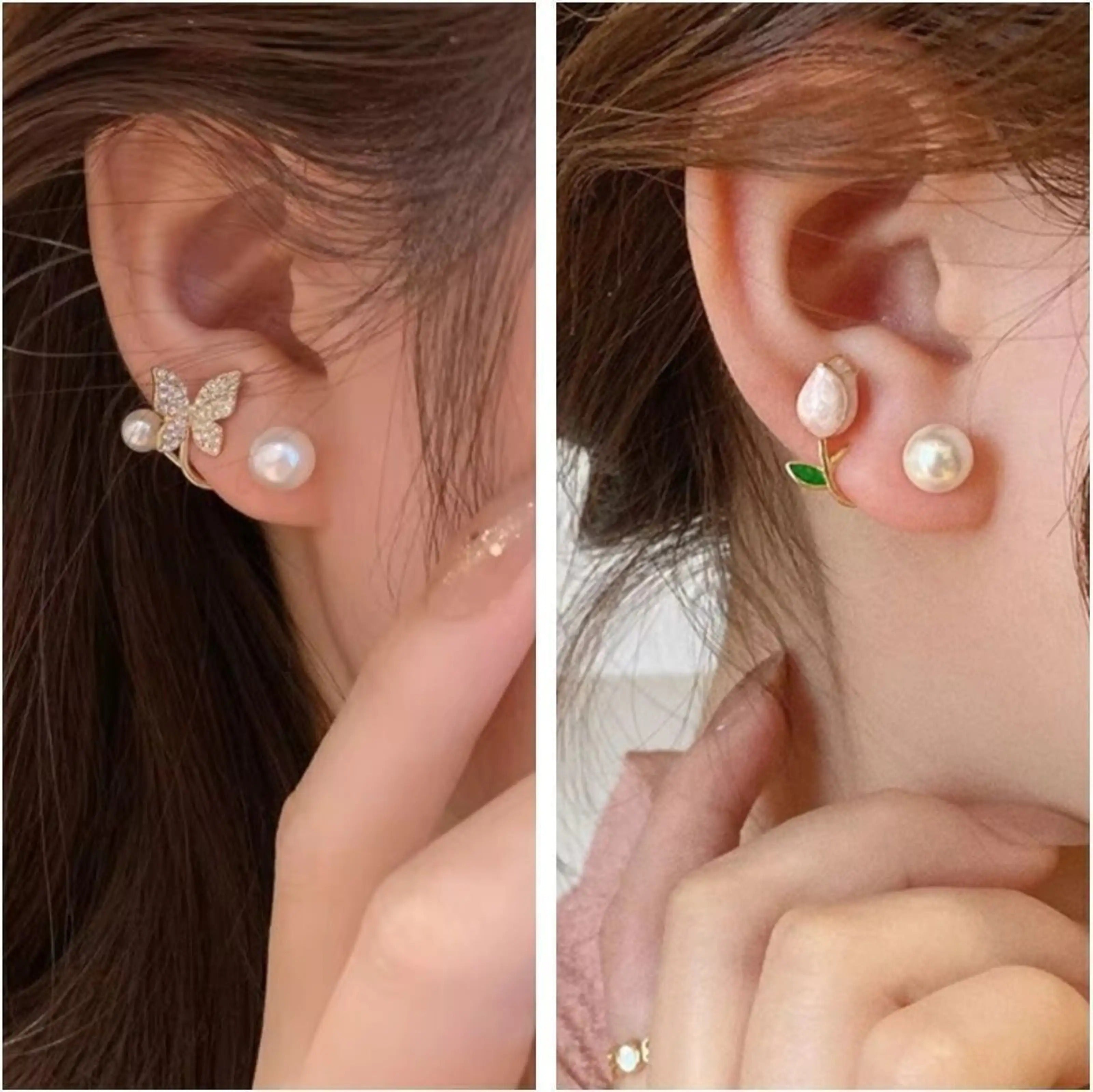 Dazzle21 Elegant Korean Cuff Earings Set of 2 Trendy Stone Earrings for Girls and Women Crystal, Cubic Zirconia, Pearl Alloy, Brass, Stone Drops & Danglers, Earring Set, Hoop Earring, Rhinestone Studs, Stud Earring