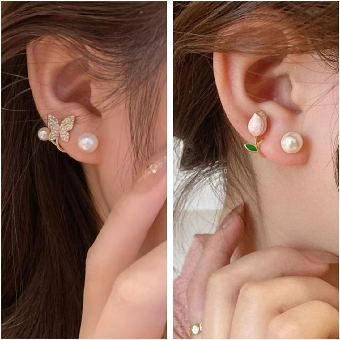 Dazzle21 Elegant Korean Cuff Earings Set of 2 Trendy Stone Earrings for Girls and Women Crystal, Cubic Zirconia, Pearl Alloy, Brass, Stone Drops & Danglers, Earring Set, Hoop Earring, Rhinestone Studs, Stud Earring