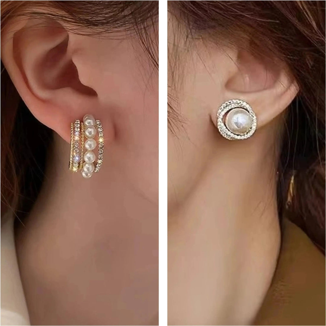 Dazzle21 Combo of 2 Korean Earrings Pearl Earrings For Girls C-Shaped Earrings for Women Cubic Zirconia, Pearl Alloy, Brass Cuff Earring, Earring Set, Huggie Earring, Rhinestone Studs, Stud Earring