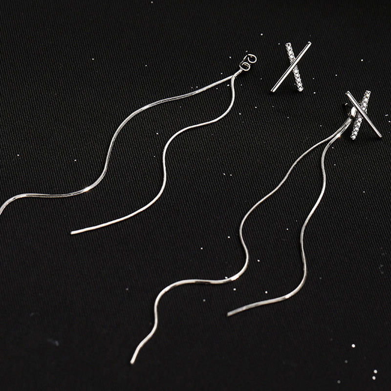 Crystal Bar Wave Chain Drop Earrings