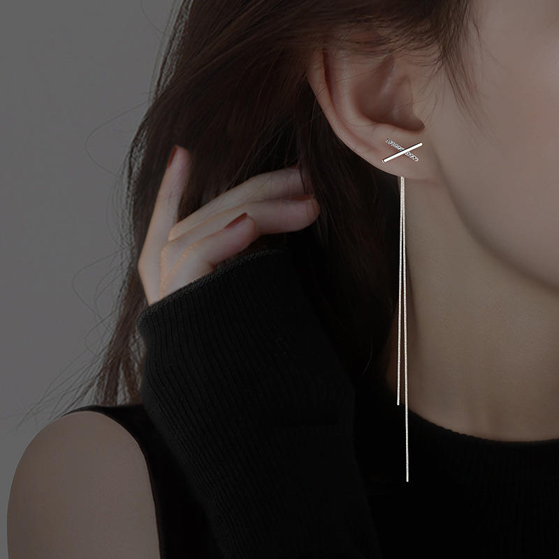 Crystal Bar Wave Chain Drop Earrings