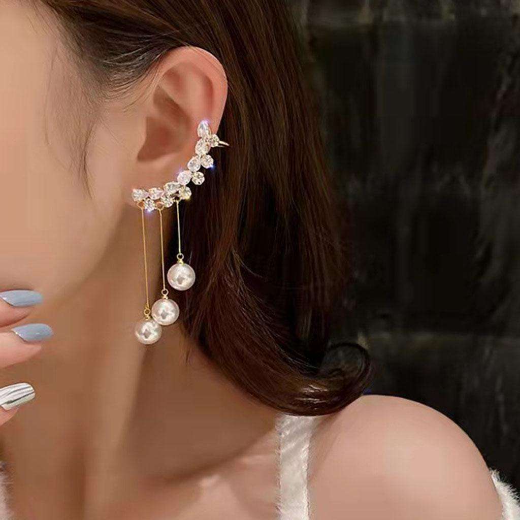 Celestial Crystal Pearl Ear Climber Earring