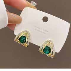 Emerald Glow Geometric Stud Earrings
