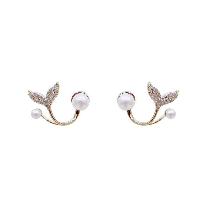 Golden Leaf Pearl Ear Jacket Earrings