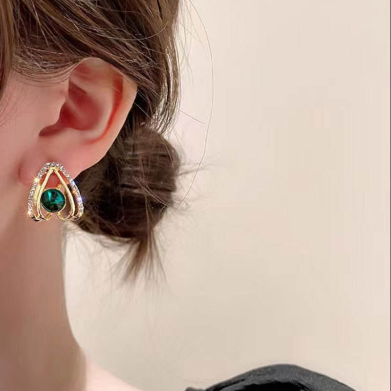 Emerald Glow Geometric Stud Earrings