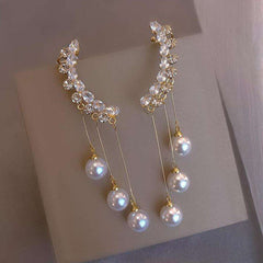 Celestial Crystal Pearl Ear Climber Earring