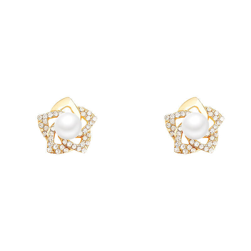 Golden Star Bloom Pearl Stud Earrings