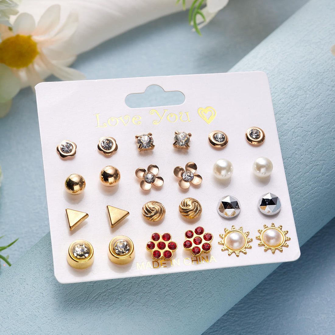 Stylish Fashionable Golden Glow 16-Pair Stud Collection