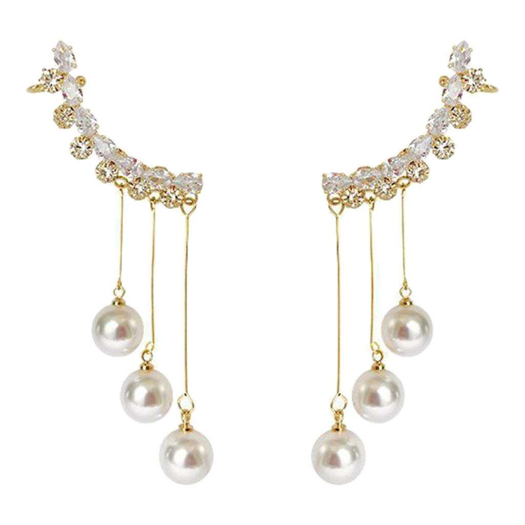 Celestial Crystal Pearl Ear Climber Earring