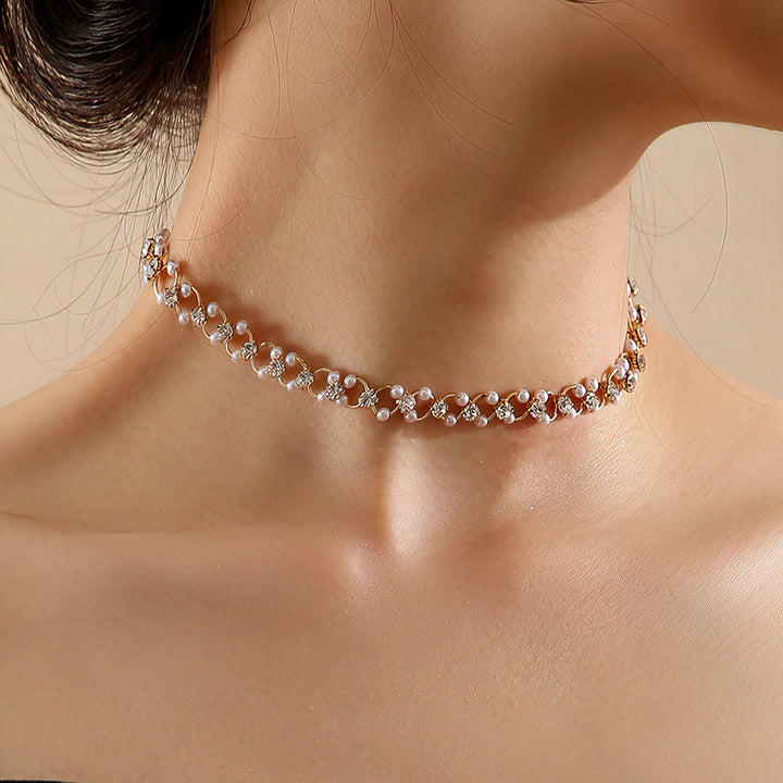 Pearl Blossom Crystal Choker Necklace